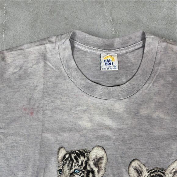 Vintage Women's Habitat White Tiger Single Stitch Animal Print Tie Dye- Large - Picture 3 of 7